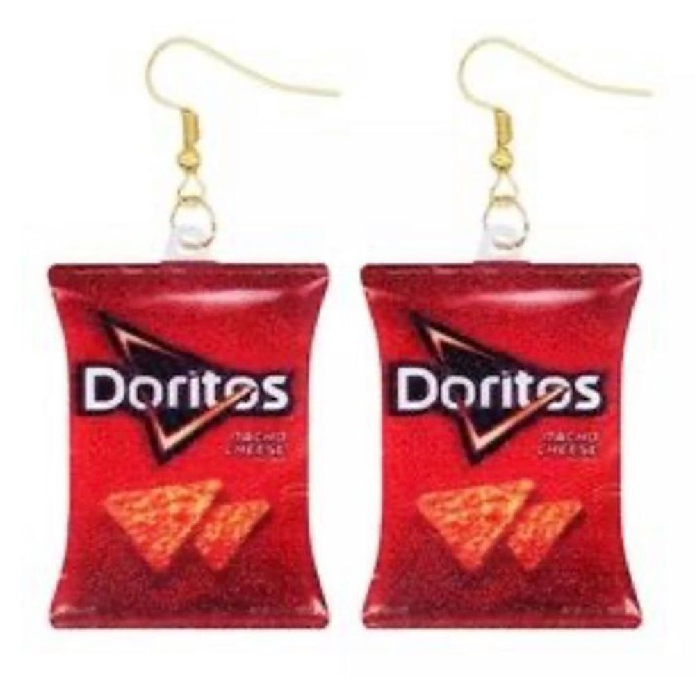 NWT Doritos Nacho Cheese Fun Chip Bag Dangle Hook Earrings